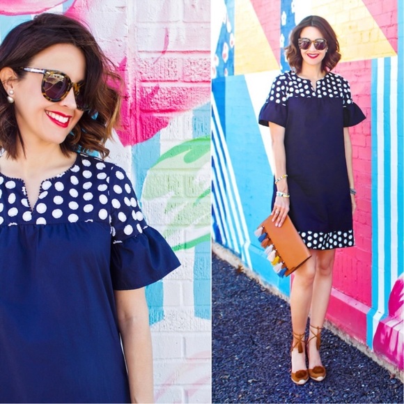 J. Crew Dresses & Skirts - J. Crew Navy Bell Sleeve Dress With Fringe Dot size 0